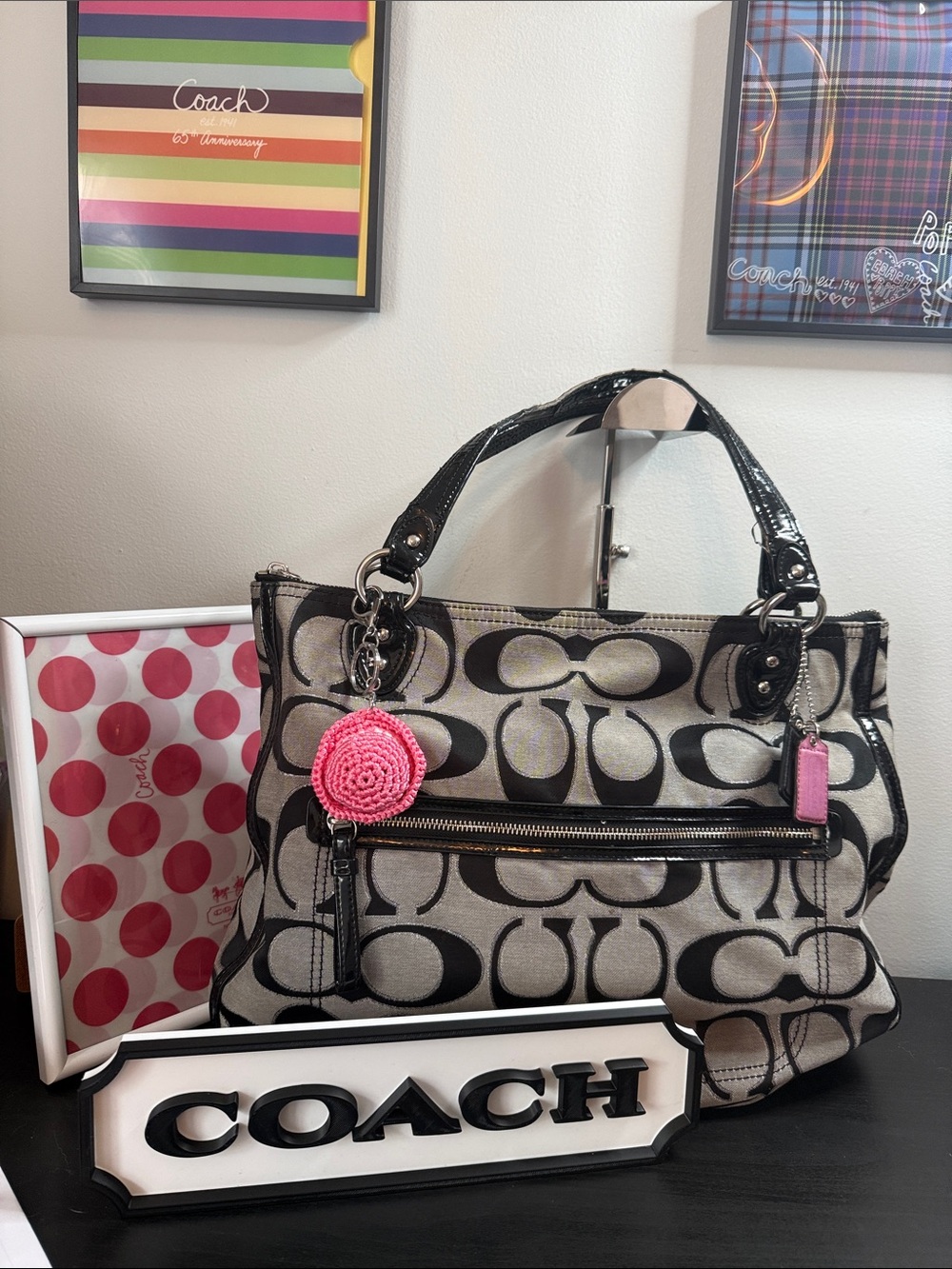 Coach Poppy Signature Metallic Hallie Tote - Picture 1 of 17